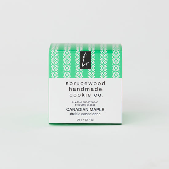 A box of Sprucewood Handmade Cookie Co. cookies, Canadian Maple flavour.