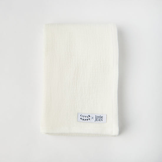 Little Jean x Little Happy white swaddle blanket